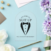 Zwarte bruiloft Tuxedo Suit Groomsman Voorstel Acryl Uitnodigingen (Insitu (Huwelijk))