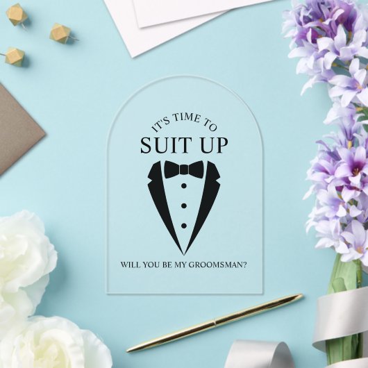 Zwarte bruiloft Tuxedo Suit Groomsman Voorstel Acryl Uitnodigingen (Insitu (Huwelijk))