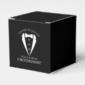 Zwarte bruiloft Tuxedo Suit Groomsman Voorstel Bedankdoosjes (Voorkant Zijde)