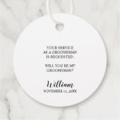 Zwarte bruiloft Tuxedo Suit Groomsman Voorstel Bedankjes Labels (Achterkant)