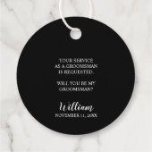 Zwarte bruiloft Tuxedo Suit Groomsman Voorstel Bedankjes Labels (Achterkant)