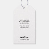 Zwarte bruiloft Tuxedo Suit Groomsman Voorstel Cadeaulabel (Achterkant)