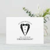 Zwarte bruiloft Tuxedo Suit Groomsman Voorstel Kaart (Staand voorkant)