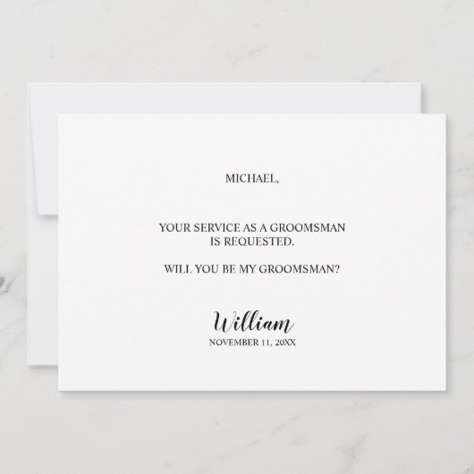 Zwarte bruiloft Tuxedo Suit Groomsman Voorstel Kaart (Achterkant)