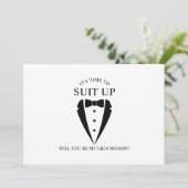 Zwarte bruiloft Tuxedo Suit Groomsman Voorstel Kaart (Staand voorkant)