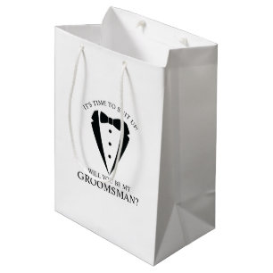 Zwarte bruiloft Tuxedo Suit Groomsman Voorstel Medium Cadeauzakje