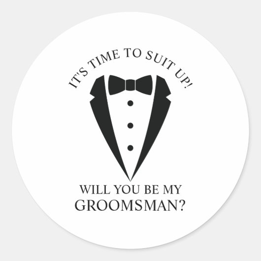 Zwarte bruiloft Tuxedo Suit Groomsman Voorstel Ronde Sticker (Voorkant)