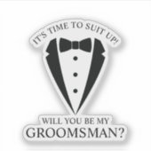 Zwarte bruiloft Tuxedo Suit Groomsman Voorstel Sticker (Voorkant)
