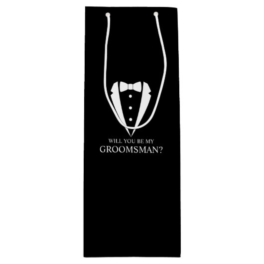 Zwarte bruiloft Tuxedo Suit Groomsman Voorstel Wijn Cadeautas (Voorkant)