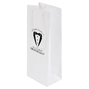 Zwarte bruiloft Tuxedo Suit Groomsman Voorstel Wijn Cadeautas