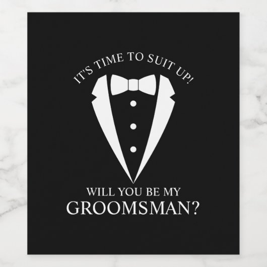 Zwarte bruiloft Tuxedo Suit Groomsman Voorstel Wijn Etiket (Enkel label)