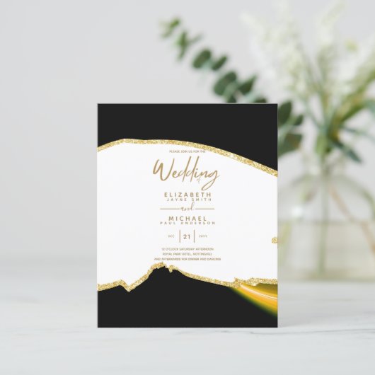 Zwarte Bruiloft Uitnodigingen Sublime Goud Wit (Staand voorkant)