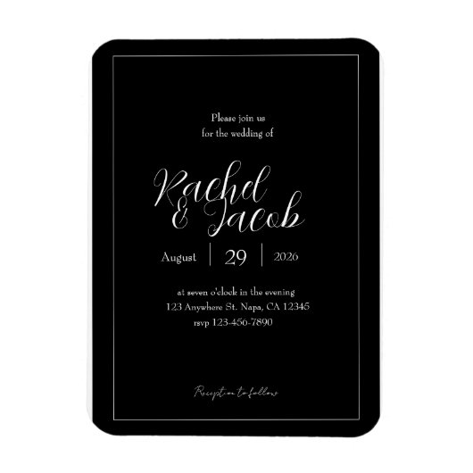 Zwarte bruiloft uitnodigingsmagneet magneet (Verticaal)