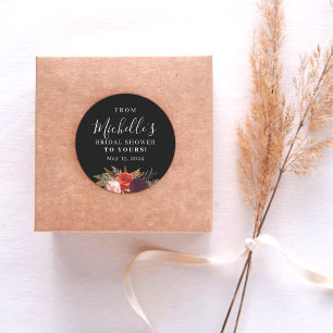 Zwarte Bruiloftsshower met Bloemen Ronde Sticker