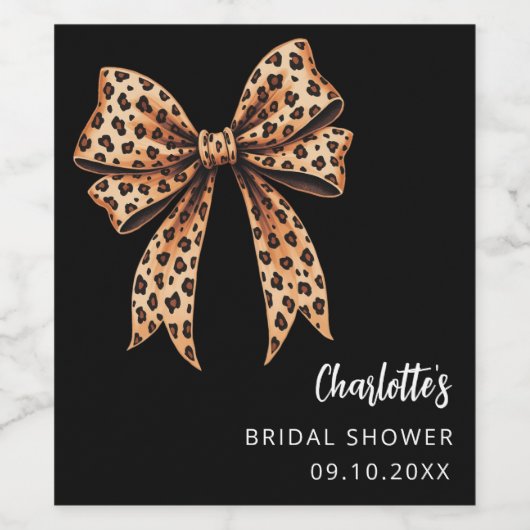 Zwarte bruiloftssluiers met luipaardprint en strik wijn etiket (Enkel label)