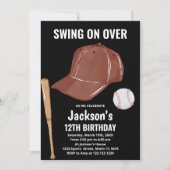 Zwarte bruine Baseball Birthday-uitnodigingen Kaart (Voorkant)