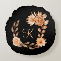 Zwarte, bruine en perzik bloemen met monogram 