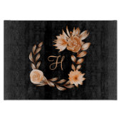 Zwarte, bruine en perzik bloemen met monogram snijplank (Voorkant)