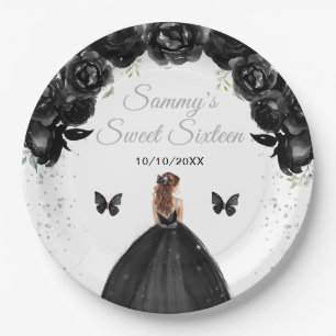 Zwarte Bruine Haar Prinses Sweet Sixteen Papieren Bordje