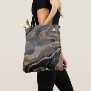 Zwarte bruine marmer Agate Gold Glitter Glam #1 Tote Bag