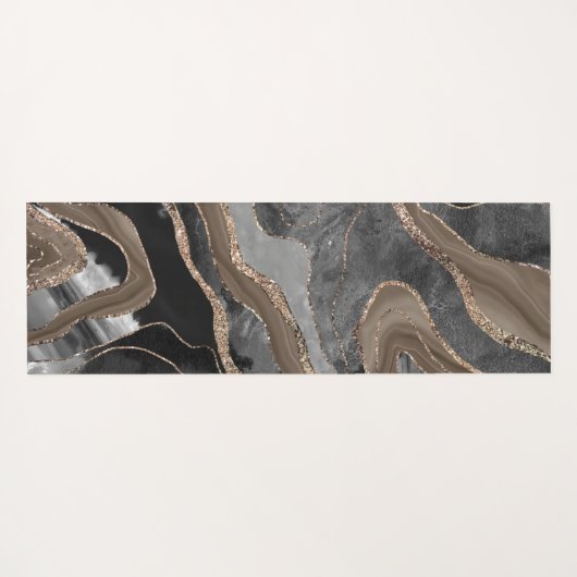 Zwarte bruine marmer Agate Gold Glitter Glam #1 Yogamat (Achterkant (horizontaal))