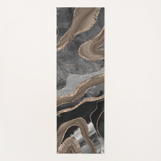 Zwarte bruine marmer Agate Gold Glitter Glam #1 Yogamat (Voorkant)