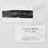 Zwarte Brush Stroke Zilver Wit Folie Marmer Visitekaartje (Voorkant / Achterkant)