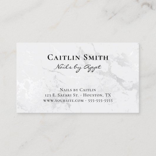 Zwarte Brush Stroke Zilver Wit Folie Marmer Visitekaartje (Achterkant)