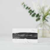 Zwarte Brush Stroke Zilver Wit Folie Marmer Visitekaartje (Staand voorkant)