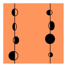 Zwarte bubbels en lijnen op "perzik fuzz" achtergr