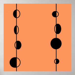 Zwarte bubbels en lijnen op "perzik fuzz" achtergr poster