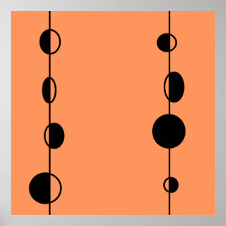 Zwarte bubbels en lijnen op "perzik fuzz" achtergr poster