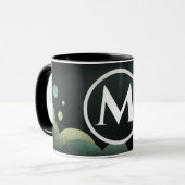 Zwarte Bubble Retro Moderne Monogram Letter Mok (Voorkant links)