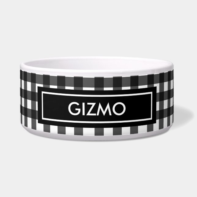 Zwarte Buffalo Check Dog Voerbakje (Voorkant)