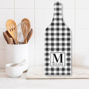 Zwarte Buffalo Check Farmhouse Monogram Glas Snijplank
