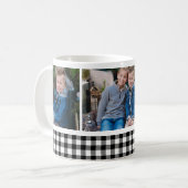 Zwarte Buffalo Check Kerst Foto Collage Koffiemok (Voorkant links)