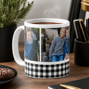 Zwarte Buffalo Check Kerst Foto Collage Koffiemok