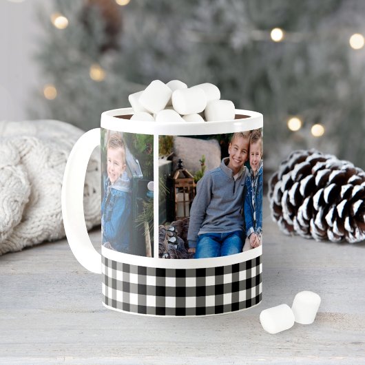 Zwarte Buffalo Check Kerst Foto Collage Koffiemok