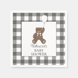 Zwarte Buffalo Check Patroon Teddybeer Baby Shower Servet