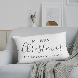 Zwarte Buffalo Check Prettig Kerstmis Familienaam Kussen