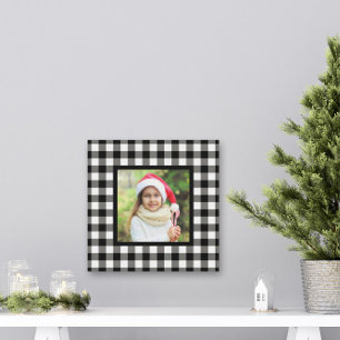 Zwarte Buffalo Plaid Farmhouse Kerst Foto Canvas Afdruk