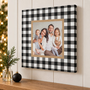 Zwarte Buffalo Plaid Farmhouse Kerst Foto Canvas Afdruk