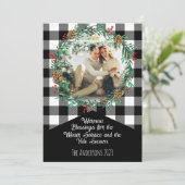 Zwarte Buffalo Plaid Foto Krans Yule Zonnewende Feestdagenkaart (Staand voorkant)