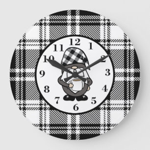 Zwarte Buffalo Plaid Gnome Grote Klok