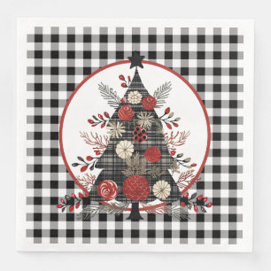 Zwarte Buffalo Plaid Kerstmis Servet