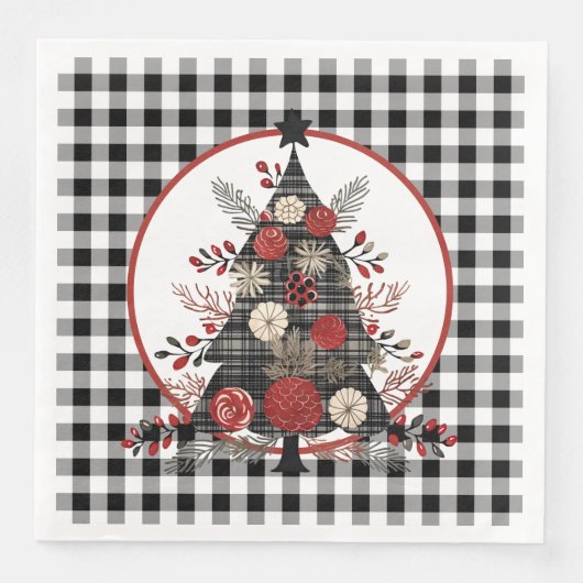Zwarte Buffalo Plaid Kerstmis Servet (Voorkant)