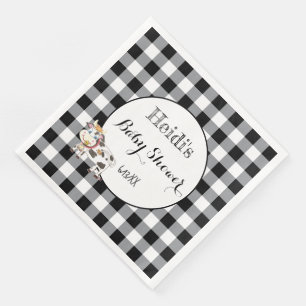 Zwarte Buffalo Plaid met Cartoon Koe Papieren serv Servet