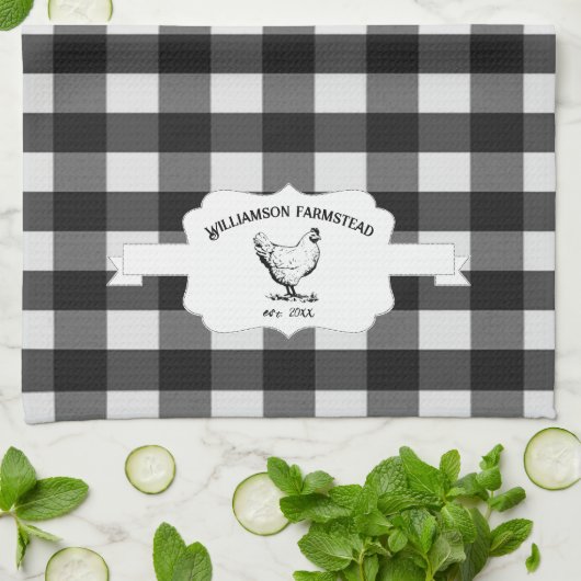 Zwarte Buffel geruite Boerderij kip keukenhanddoek (Gevouwen)
