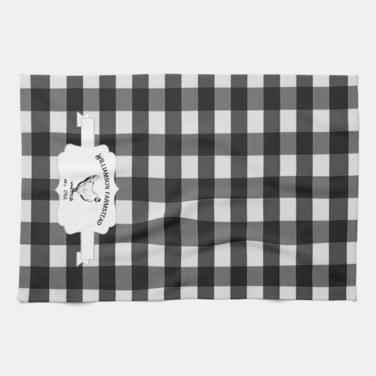 Zwarte Buffel geruite Boerderij kip keukenhanddoek (Horizontaal)