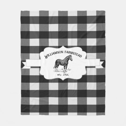 Zwarte Buffel Plaid Boerderij Paard Fleece Deken (Voorkant)